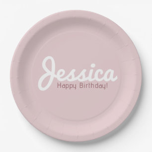 Happy Birthday, Customizable Name   Rose Gold Paper Plate