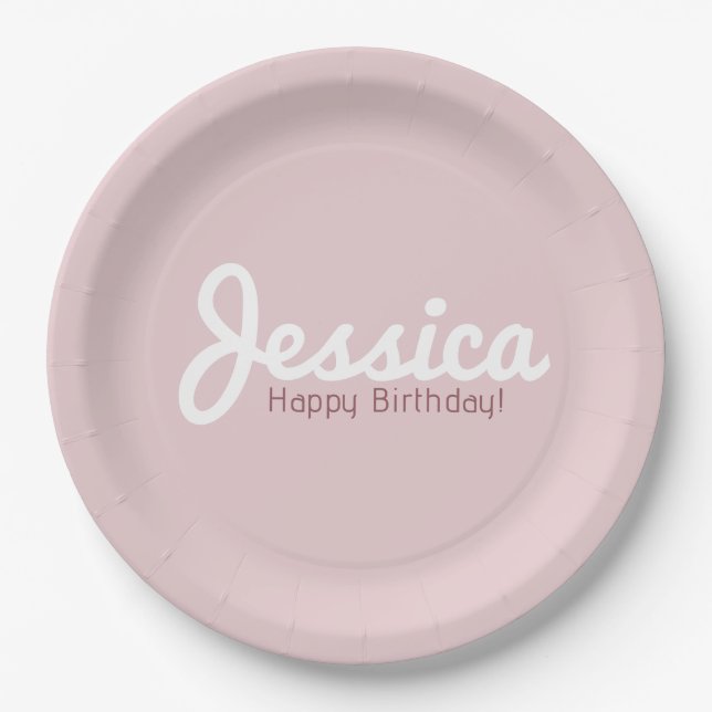 Happy Birthday, Customizable Name | Rose Gold Paper Plate (Front)