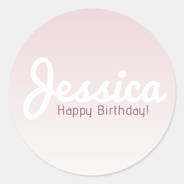 Happy Birthday, Customizable Name | Rose Ombre Classic Round Sticker (Front)
