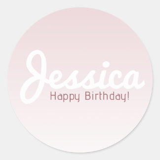 Happy Birthday, Customizable Name | Rose Ombre Classic Round Sticker
