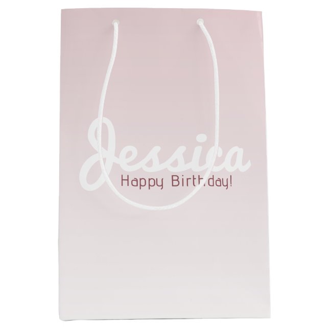 Happy Birthday, Customizable Name | Rose Ombre Medium Gift Bag (Front)
