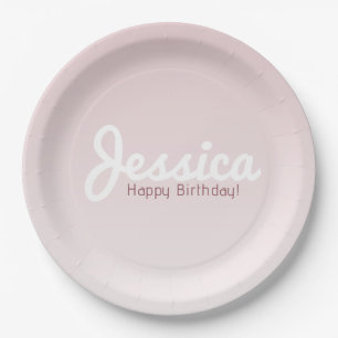 Happy Birthday, Customizable Name   Rose Ombre Paper Plate