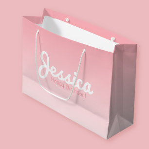 Happy Birthday, Customizable Name Rose Pink Large Gift Bag