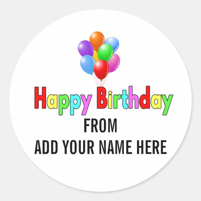 Happy Birthday Customizable Stickers for Gifts (Front)