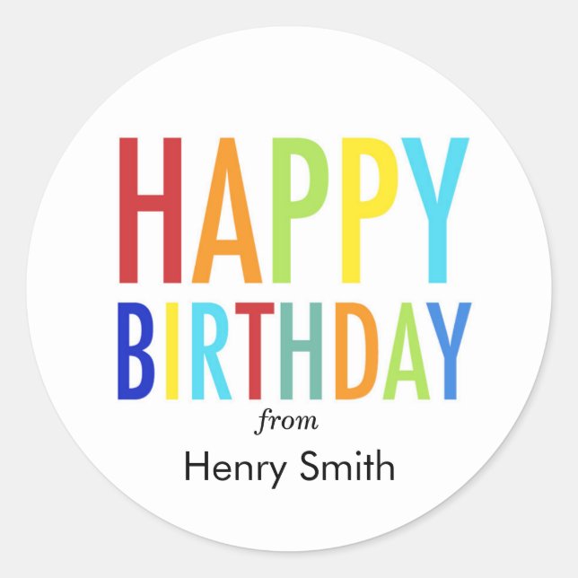 Happy Birthday Customizable Stickers for Gifts (Front)