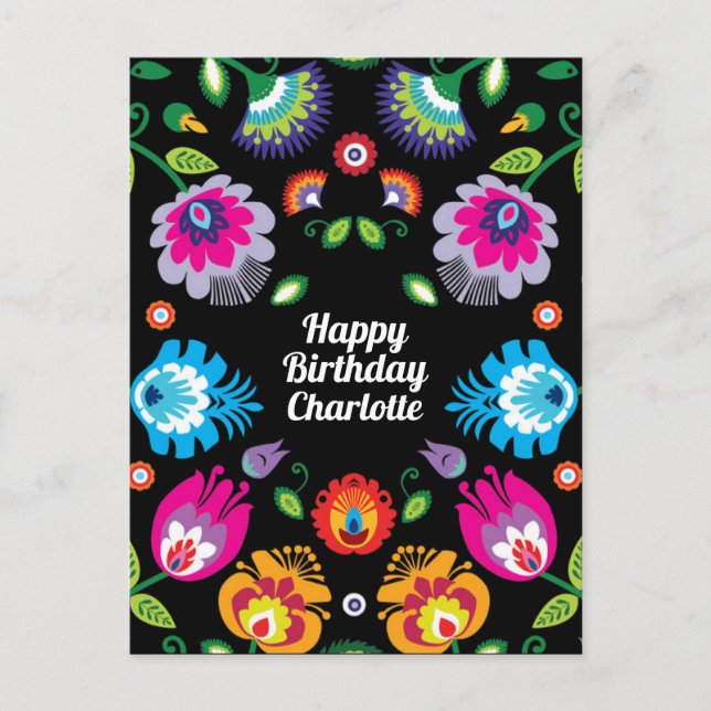 🎁 Happy Birthday customizable vertical folklore Postcard (Front)