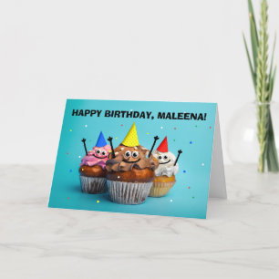 Happy Birthday Customize to Any Name Cute Cupcakes Holiday Card