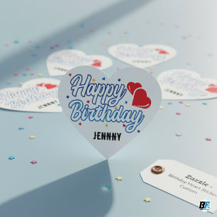 "Happy Birthday" Customize Your Name Elegant Heart Sticker