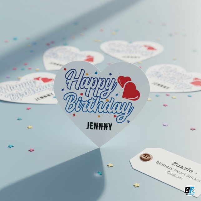 "Happy Birthday" Customize Your Name Elegant Heart Sticker (Creator Uploaded)