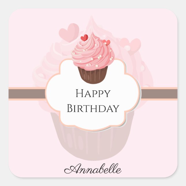 Happy Birthday | Customized | Cupcake Square Sticker (Front)