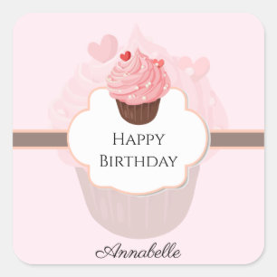 Happy Birthday Customized Cupcake Square Sticker
