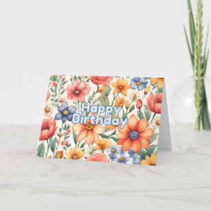 Happy Birthday Cute Abstract Watercolor Flowers  Holiday Card