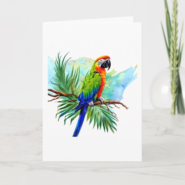 Happy Birthday | Cute AI Generated Macaw Parrot Card (Front)