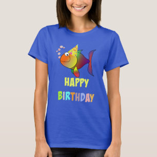 Happy birthday, cute and colourful cartoon fish T-Shirt