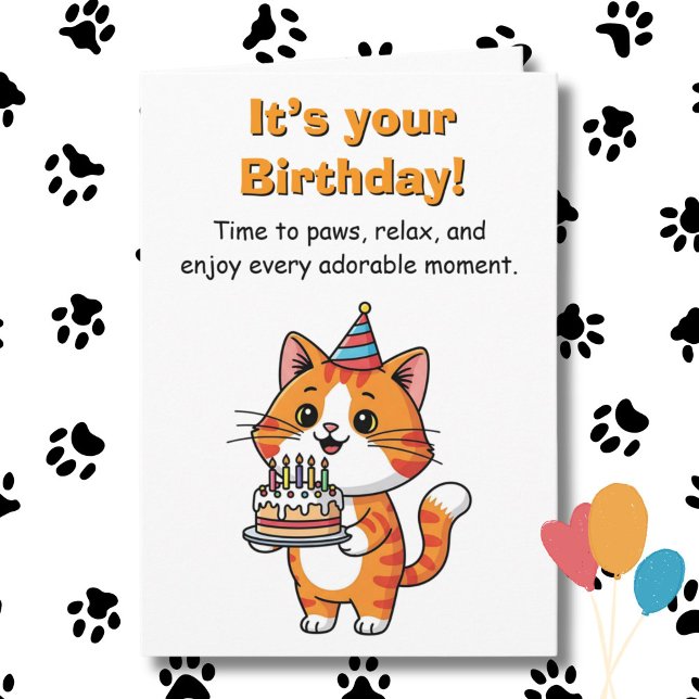 Happy Birthday | Cute and Funny Cat and Coloring   Card (Creator Uploaded)