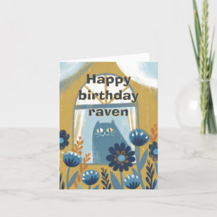 Happy birthday cute blue cat foldet card