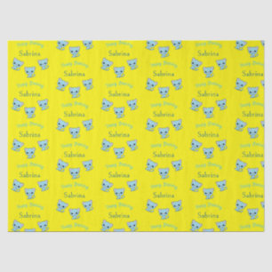 Happy birthday cute bouncy blue kittens yellow tissue paper