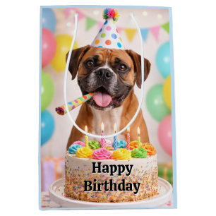 Happy Birthday Cute Boxer Dog Medium Gift Bag