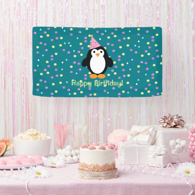 Happy Birthday Cute Cartoon Party Penguin Banner (Party)