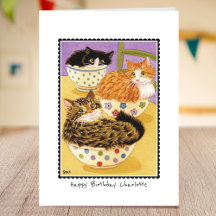 Happy Birthday Cute Cats in Bowls Custom