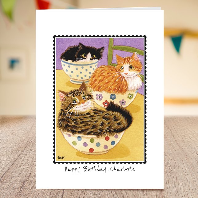 Happy Birthday Cute Cats in Bowls Custom Card (Creator Uploaded)