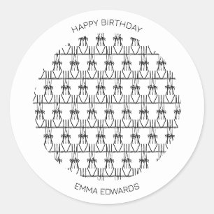 Happy Birthday Cute Coconut Trees silhouette Pink Classic Round Sticker