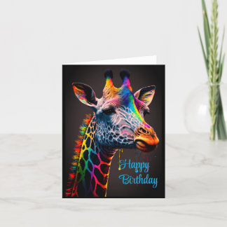 Happy Birthday Cute Colourful Rainbow Giraffe Card