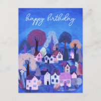HAPPY BIRTHDAY Cute Country Village Illustration