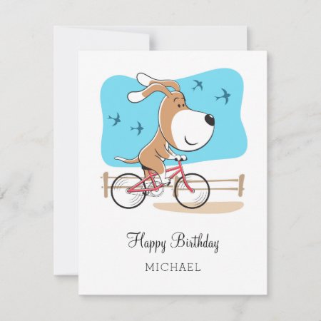 Happy Birthday Cute Dog Puppy Biking Bicycle Card