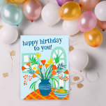 HAPPY BIRTHDAY Cute Floral Bouquet Custom Colourfu Postcard<br><div class="desc">Send a cheerful birthday greeting with this handmade illustration of a colourful vase of flowers. Customize this card with your own text on the front and back! Click on “Personalize” above to edit the text. Then click "edit using design tool" to adjust the fonts, colours and placements. Check my shop...</div>