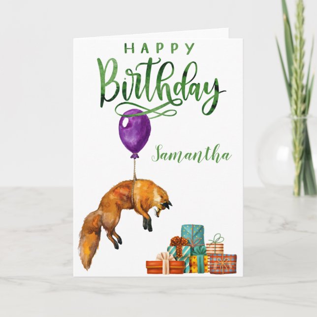 Happy Birthday Cute Fox Personalized  Card (Front)