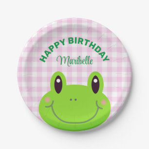 Happy Birthday Cute Frog Pink Paper Plate