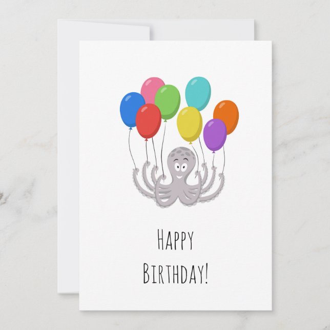 Happy Birthday Cute Funny Cartoon Octopus Balloons (Front)