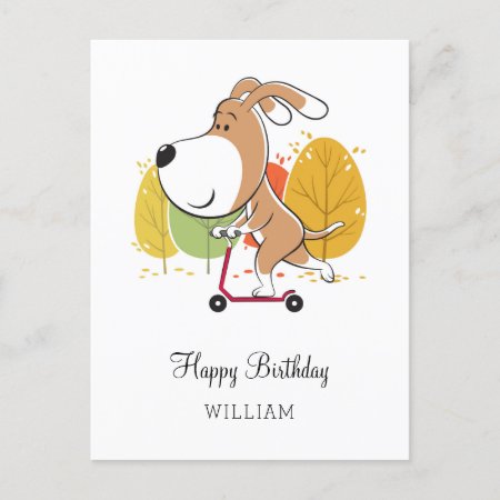 Happy Birthday Cute Funny Dog Puppy Kick Scooter