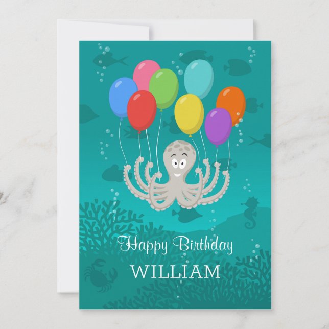Happy Birthday Cute Funny Octopus Cartoon Balloons (Front)