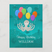 Happy Birthday Cute Funny Octopus Cartoon Balloons