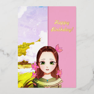 Happy Birthday Cute Girl Anime Invitation