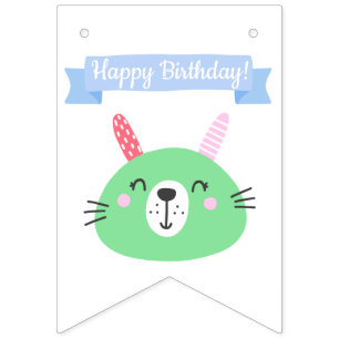Happy Birthday! Cute Green Bunny Kids Birthday Bunting Flags
