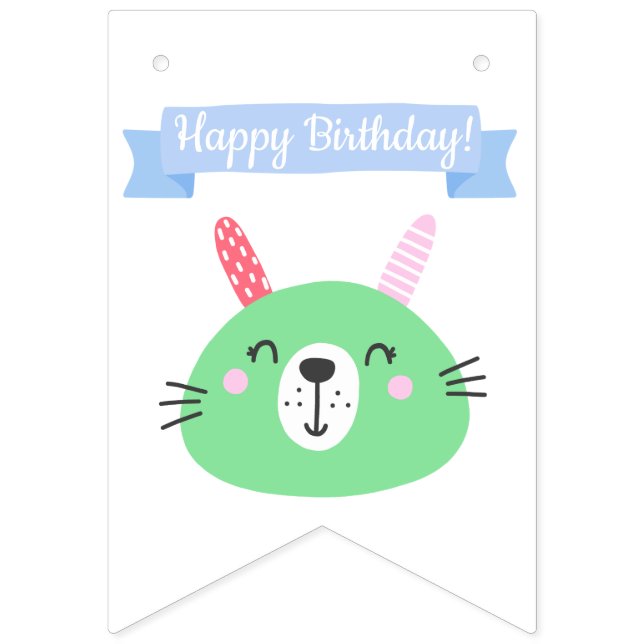Happy Birthday! | Cute Green Bunny Kids Birthday Bunting Flags (First Flag)