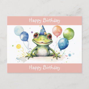 Happy Birthday Cute Green frog with balloons Postcard
