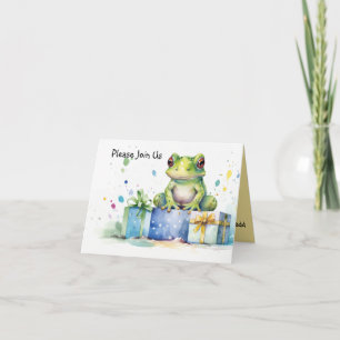 Happy Birthday Cute Green frog with wrapped gifts Invitation
