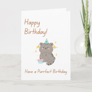 Happy Birthday Cute Grey Cat Card