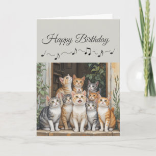 Happy Birthday Cute Group of Cats Singing Card