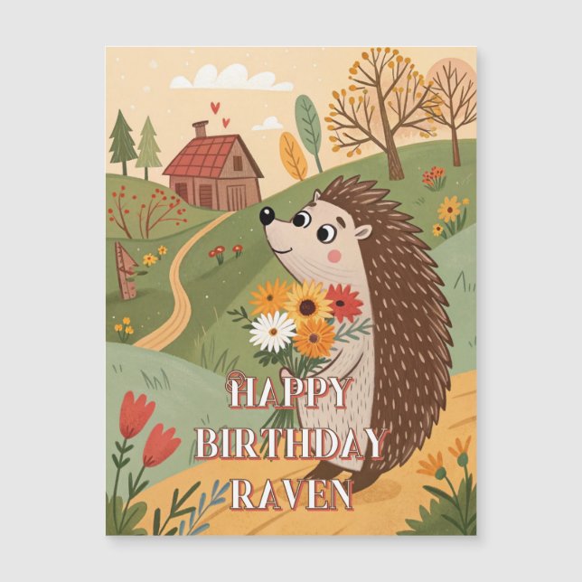 Happy birthday cute hedgehog Magnetic Card (Front)