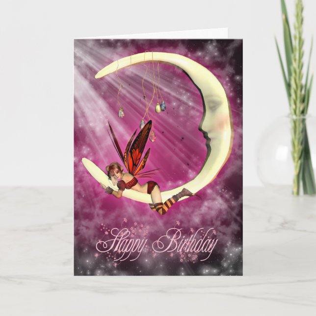 Happy birthday Cute January Moon Fairy Card (Front)