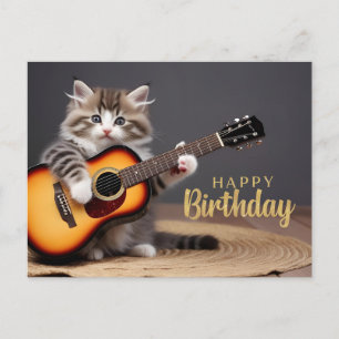 Happy Birthday Cute Kitten Playing Guitar  Postcard