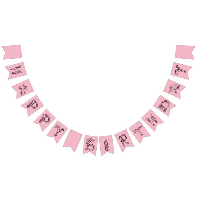 Happy Birthday Cute Magical Unicorn Typography Bunting Flags (All)