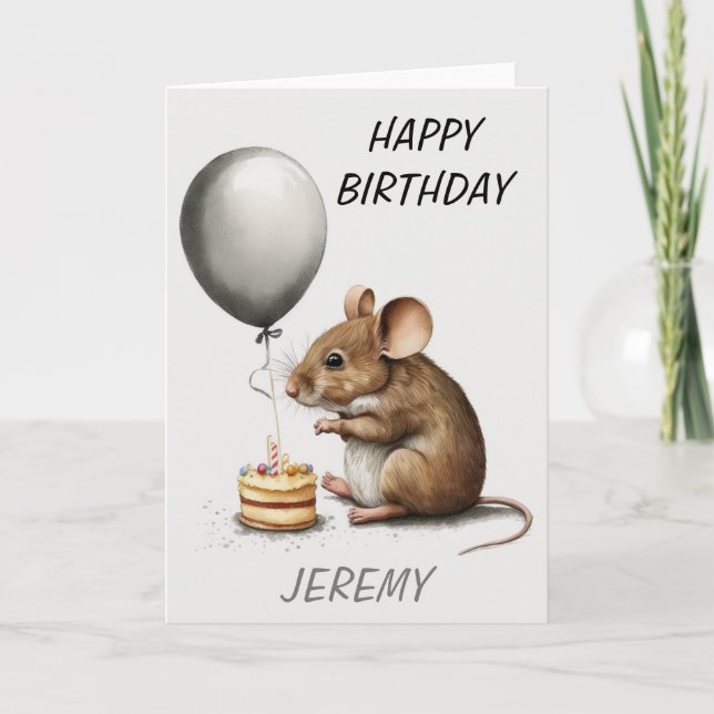 Happy Birthday Cute Mouse Personalized  Card (Front)