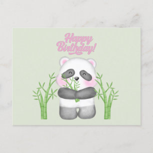 Happy Birthday Cute Panda Bear and Bamboo Postcard