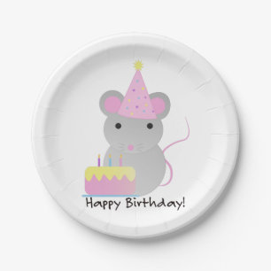 Happy Birthday Cute Parrty Mouse Paper Plate